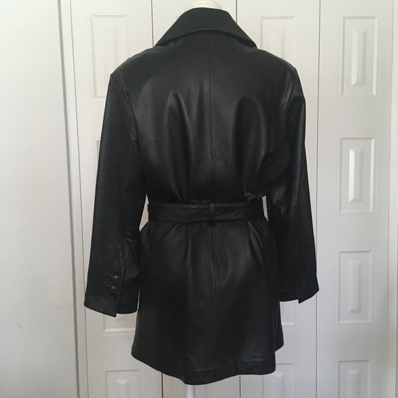 PELLE STUDIO double breasted black leather coat - Picture 2 of 6